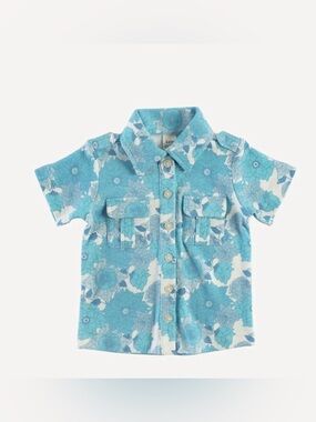 Kate Quinn Blue Floral Button Front Collared Shirt Organic Cotton 4T